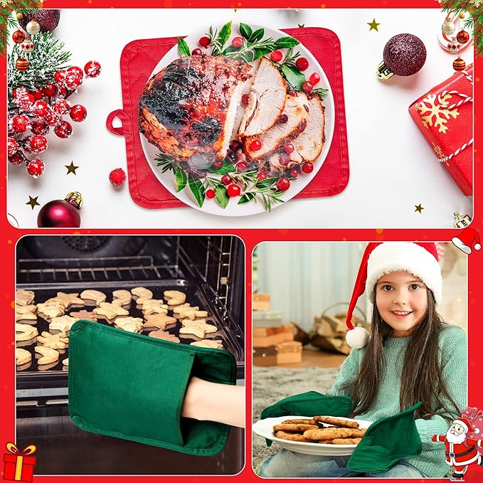 R HORSE 6Pcs Christmas Red Green Potholders with Pockets Baking Cooking Gift Kitchen Cotton Heat Resistant Potholder Machine Washable Hot Pads Oven Mitt Christmas Pot Holder Gift