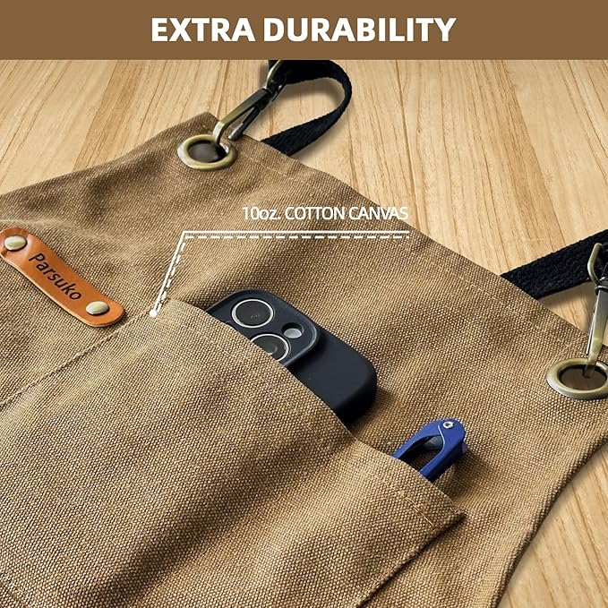 Professional Work Chef Apron for Men Women, Duty Water-Resistant Cotton Canvas, Durable Adjustable, Cooking BBQ