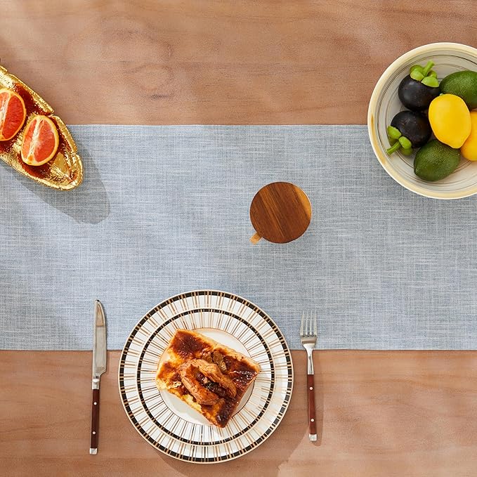 ZeeMart Rustic Cotton Linen Table Runner, 13x72 Inches Blue, Farmhouse Style Dusty Blue Table Runners 72 Inches Long, Washable Kitchen Dining Table Decoration for Home Party Decor