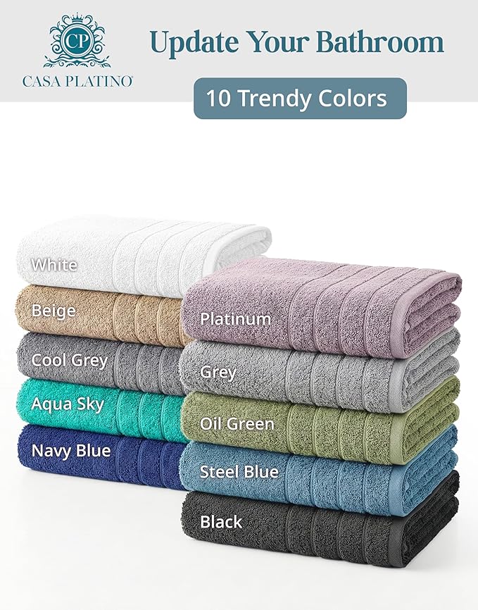 24 Piece Towels for Bathroom – 100% Cotton Bath Towel Set, 2 Bath Sheet, 2 Bath, 2 Gym Towel, 4 Fingertip, 6 Hand, 8 Washcloth, Ideal for Hotel & Everyday Use, Remains Soft After Every Wash – White