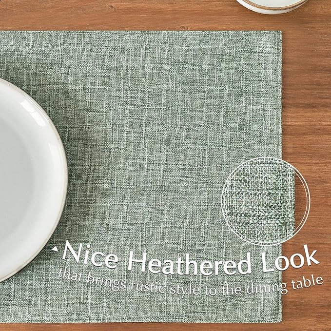 JINCHAN Cloth Placemats Set of 4 Faux Linen Place Mats Burlap Textured Fabric Table Mats Farmhouse Placemats for Dining Home Decor Double Layer Tablemats 13x19 Inch Heathered Green
