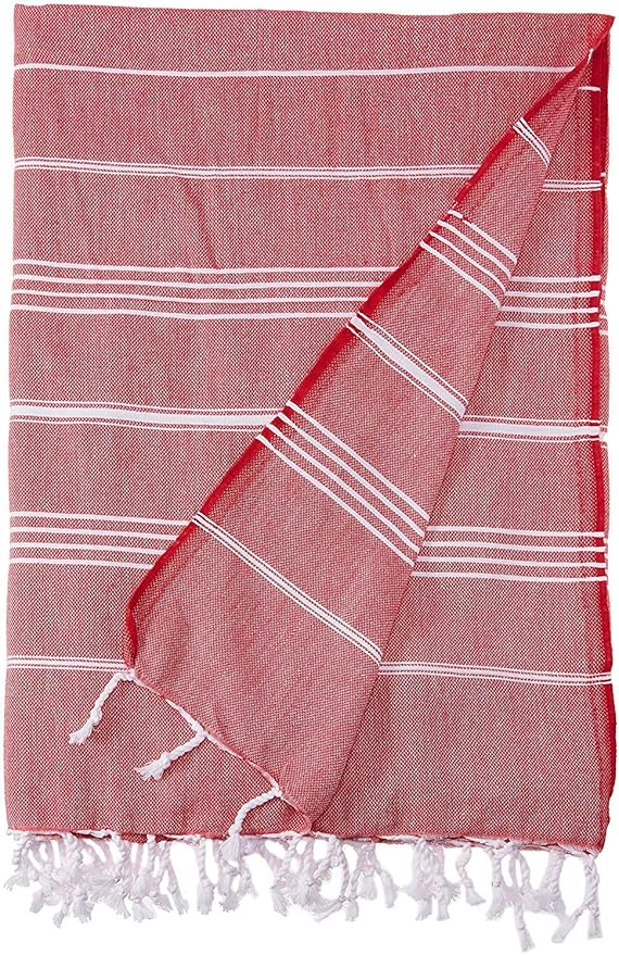 Bersuse Towels Anatolia XL Beach Blanket Throw Blanket Turkish Towel 100% Cotton Extra-Large Quick-Dry Lightweight Premium Peshtemal Towel - 61x82 Inches, Red