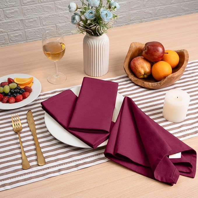 Blue Needles Solid Cloth Napkins Set of 12 Burgundy 100% Cotton Dinner Napkins 18x18 inches - Soft, Reusable, Absorbent & Washable Linen, Ideal for Spring Summer Easter Events Parties & Everyday Use