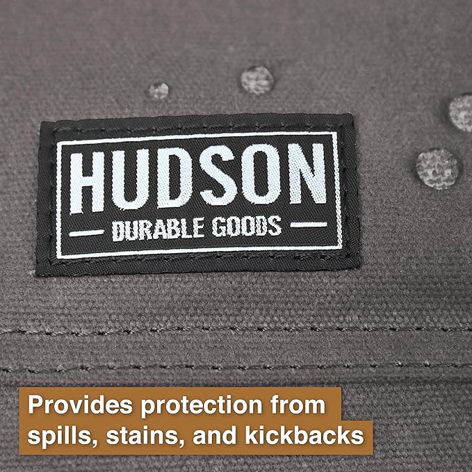 Hudson Durable Goods Woodworking Edition Waxed Canvas Tool Apron for Men and Women, Heavy Duty Work Apron with Front Pockets, Adjustable Padded Straps, Quick Release Buckle, Crossback - One Size, Grey