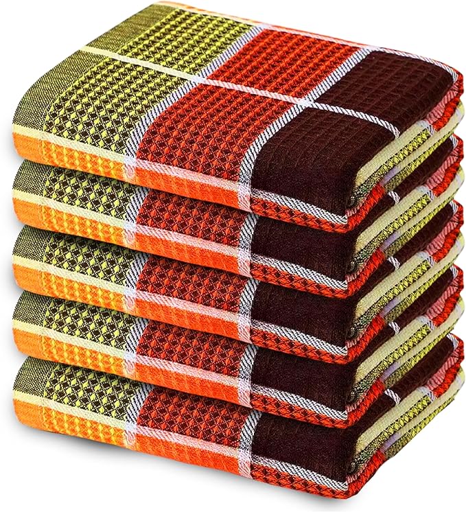 Premium Cotton Tea Towels Set– Super Absorbent, Durable & Soft, Kitchen Tea Towels for Drying, Cleaning, and Baking – Pack of 5, (68cm by 42cm) Eco-Friendly Dish Clothes.