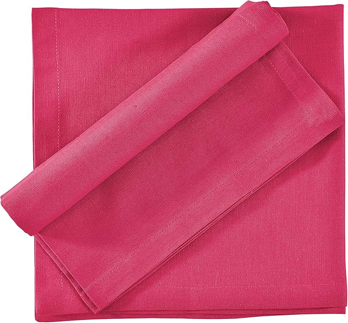 Cloth Napkins Dinner Washable Set of 4 in Cotton Linen Fabric Premium Quality, Mitered Corners for Reusable Every Day Use Pre Shrunk and Good Absorbency Christmas Cloth Napkins (Pack of 4, Fuchsia)