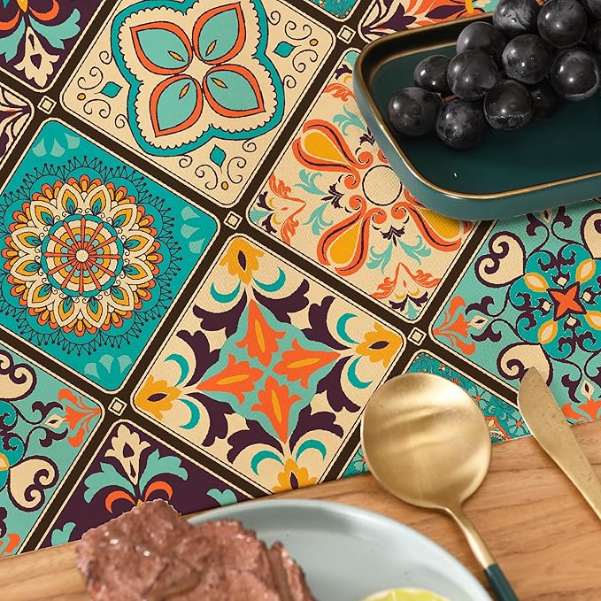 Boho Bohemian Table Runner 36 Inches Long, Vintage Seasonal Table Runners for Party Kitchen Dining Coffee Table Bedroom Dressers Indoor Outdoor, Machine Washable (Bohemian B, 13” x 36”)