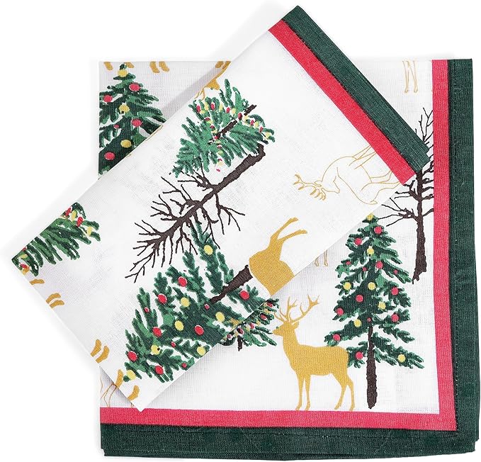FINGERCRAFT Cloth Napkins, Set of 4 Cotton Linen Blend Printed Dinner Napkins Cloth Mitered Corner Perfect for Parties Dinners Christmas 20x20 Jingle