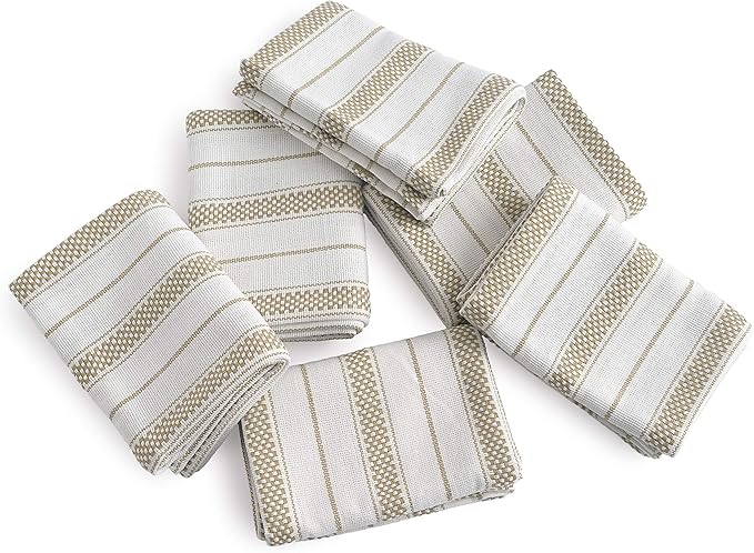 Kitchen Towels Set – Pack of 6 (20’’ x 30’’) Extra Large Premium Cotton Dish Towels for Kitchen – Chain Stripe Towels – Absorbent – 100% Cotton – with Hanging Loop – Beige