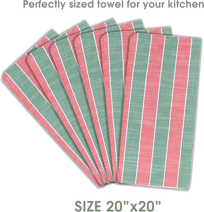 Urban Villa Christmas Cloth Napkin Xmas Stripes Dinner Napkins Set of 12 Red Green White 100% Cotton Reusable Washable Absorbent Soft Cloth Napkins 20”X20”Ideal for Everyday Use Christmas Parties