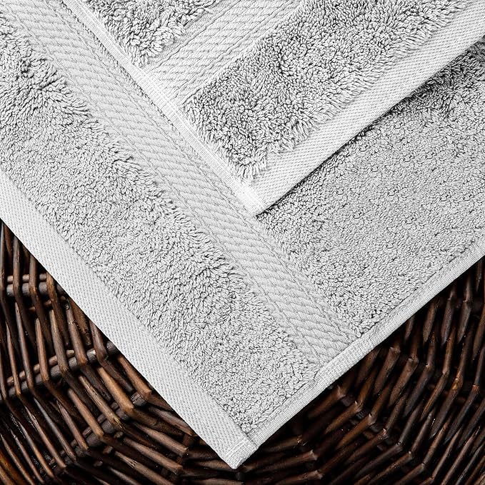 Superior Egyptian Cotton Pile 10 Piece Towel Set, Includes 2 Bath, 4 Hand, 4 Face Towels/ Washcloths, Ultra Soft Luxury Towels, Thick Plush Essentials, Guest Bath, Spa, Hotel Bathroom, Silver