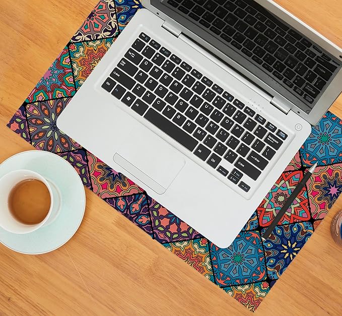 Boho Bohemian Placemats Set of 4, Vintage Seasonal Washable Linen Table Mats for Dining Table Decorations (Bohemian A, 12” x 18”)