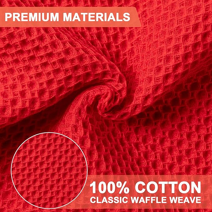 BOOMIBOO 6-Pack Kitchen Dish Cloths, 100% Cotton Waffle Weave, Ultra Soft Absorbent, Quick Drying Dish Towels, 12x12 Inches,Red