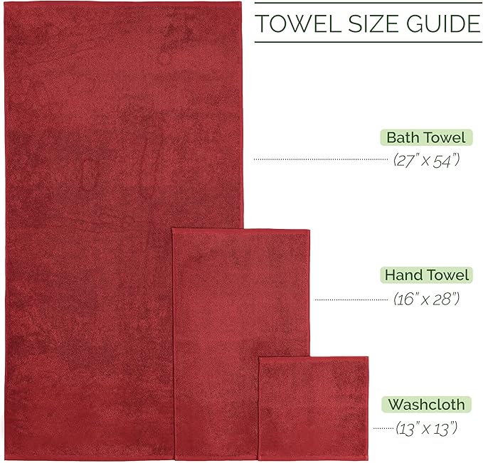 Elegant Comfort Luxury 6-Piece Towel Set, Premium Soft 100% Turkish Cotton, Three Line Popcorn Design 2 Bath Towels, 2 Hand Towels and 2 Washcloths Towel Set - Quick-Drying and Absorbent, Burgundy