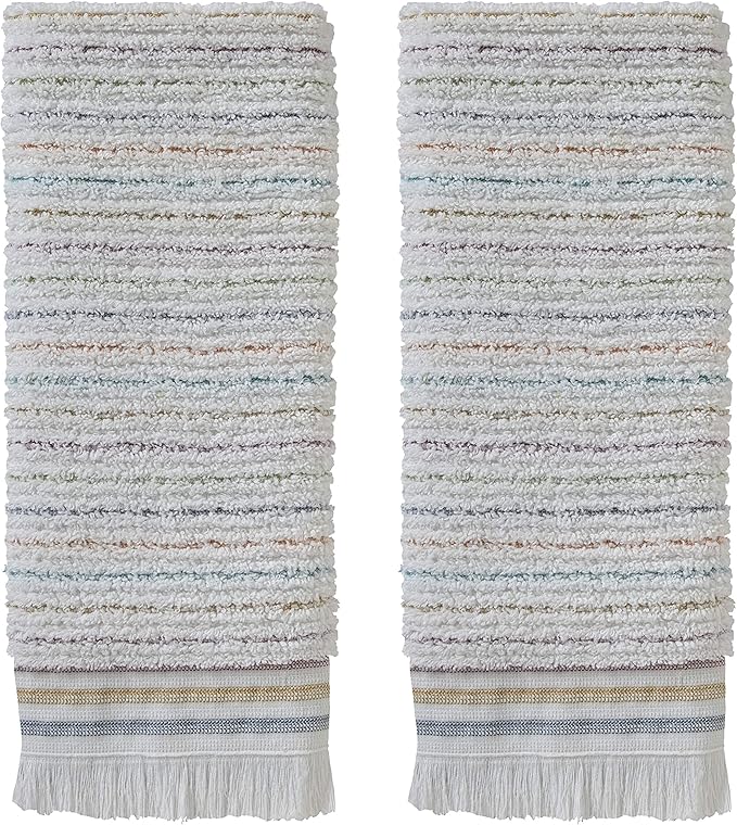 SKL Home Subtle Stripe 100% Turkish Cotton Hand Towel (2-Pack), White/Multi