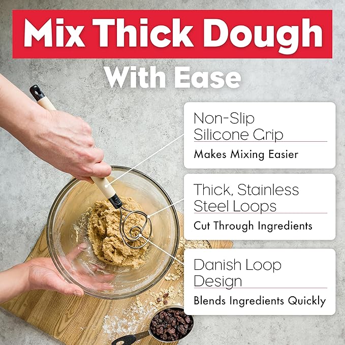 Brod & Taylor Dough Whisk - Heavy Duty Dishwasher-Safe Mixing Tool