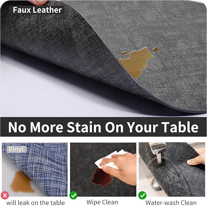 Maxpearl Round Placemats Set of 6, 13.8 inch Faux Leather Heat Resistant Table Mats, Non Slip Waterproof Wipeable Place Mats for Kitchen Dining Holiday Party Table Settings, Black