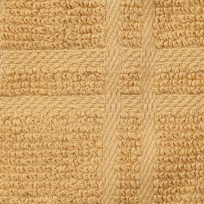 Ritz Premium 100% Cotton Solid and Multi Check Kitchen Tie Towel, Absorbent, Super Soft, and Fast Drying Hang Towel, Set of Two, Straw