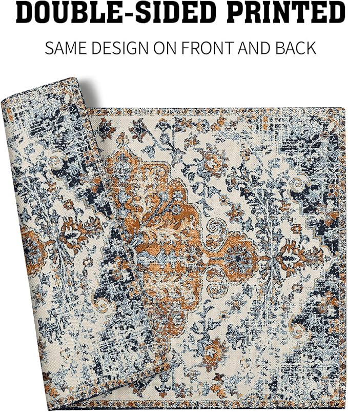 aportt Brown Navy Blue Ethnic Boho Placemats Set of 4 Bohemian Carpet Vintage Gold Black Tan Floral Linen Washable Kitchen Dining Table Mats Stain Heat-Resistant Desktop Place for Home Party 12x18 in