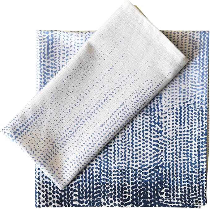 FINGERCRAFT Cloth Napkins, Set of 12 Cotton Linen Blend Printed Dinner Napkins Cloth Mitered Corner Perfect for Parties Dinners Weddings Cocktail Christmas Easter 20x20 Blue Ombre