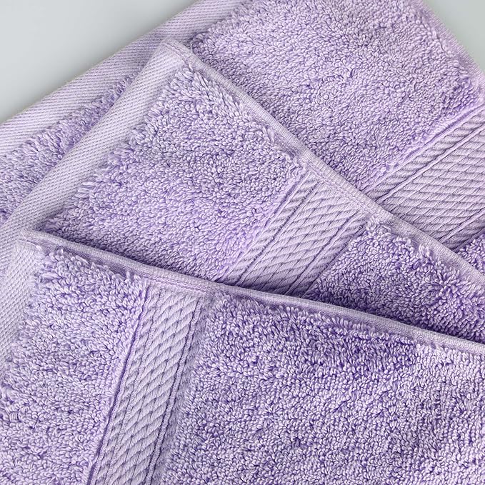 Superior Egyptian Cotton Pile 9 Piece Towel Set, Includes 3 Bath, 3 Hand, 3 Face Towels/Washcloths, Ultra Soft Luxury Towels, Thick Plush Essentials, Guest Bath, Spa, Hotel Bathroom, Purple