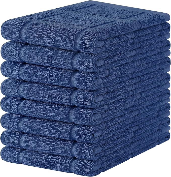 Homaxy Premium Kitchen Towels 18"x28", 8 Pack Large Cotton 380 GSM Dish Towels, Soft and Absorbent Kitchen Hand Towels with Terry Grid Design, Utility Tea Towel Set with Hanging Loop, Navy Blue