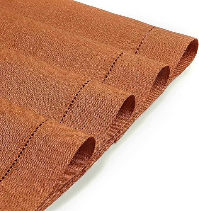 D'Moksha Homes Rust Linen Placemats Set of 4 - Classic Hemstitch Placemats 14 x 19 Inch - 100% Pure Linen Table Mats for Spring - Handcrafted and Machine Washable