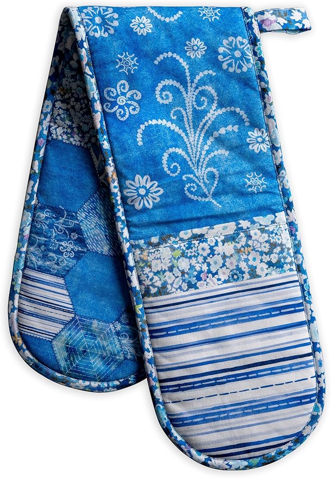Maison d Hermine Summer Blue 100% Cotton Easter Double Oven Glove with Loop Heat Resistant for BBQ | Cooking | Baking | Grilling | Microwave | Barbecue | Spring/Summer (7.5 Inch by 35 Inch)