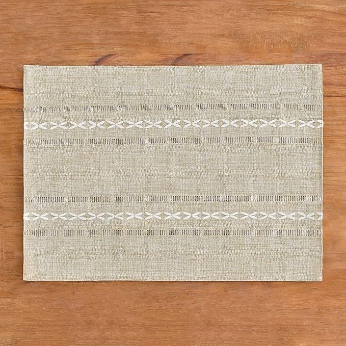 Wracra Cotton Linen Placemats, 12 x 18 Inch Set of 8 Placemats Rustic Hemstitch Place Mats for Kitchen Table and Heat Resistant-Hemstitch Coffee