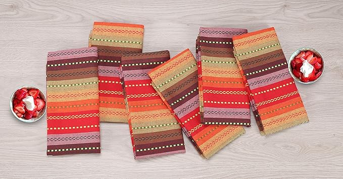 Lightnpro Christmas Red Multi Salsa Stripes Cloth Napkins Set of 12 - Wedding, Christmas & Holiday Table Cloth Napkins Machine Washable for Special Occasions & Everyday Use - 18x18 Inch Red Multi
