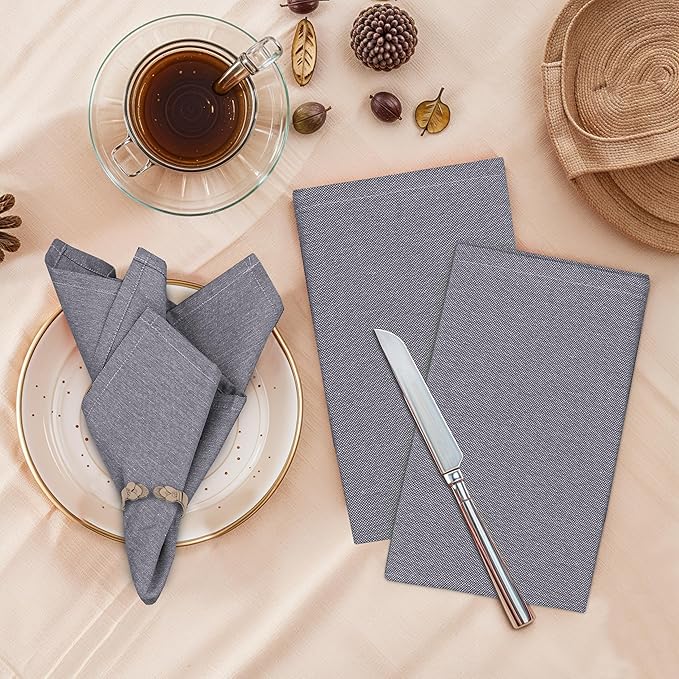 Ruvanti Cloth Napkins Set of 12, 18x18 Reusable Napkins Cloth Washable, Soft & Durable Table Napkin, Poly Cotton Fabric Dinner Napkins for Parties, Christmas, Thanksgiving, Weddings - Ombre Blue