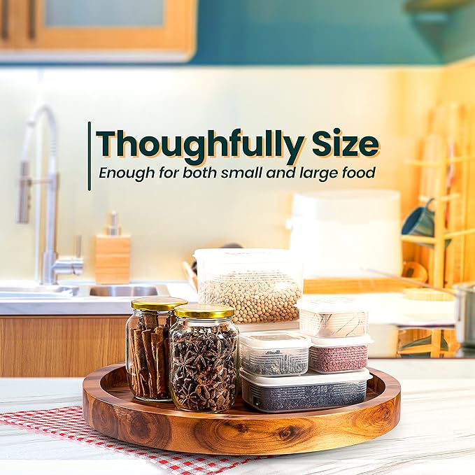 TIDITA 16" Acacia Wood Lazy Susan for Table Top - Wooden Turntable Serving Tray for Charcuterie Boards Cheese Board - Extra Large Black Round Lazy Susan Organizer - Kitchen Revolution for Cabinet