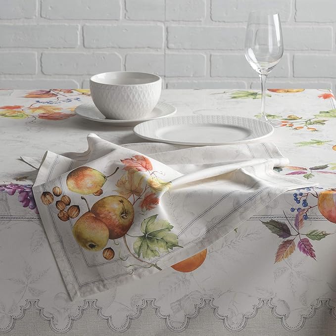 Maison d' Hermine Cloth Napkins Set of 4 100% Cotton for Thanksgiving Christmas Decorations Everyday Reusable Square Fall Napkins Cloth Washable Dinner Party (Fruit D'Hiver, 20"x20")