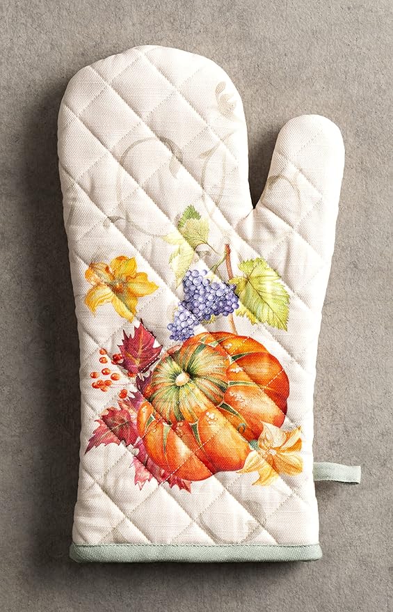 Maison d' Hermine Oven Gloves 100% Cotton Oven Mitt 7" x 13" with Loop Heat Resistant BBQ Cooking Gloves for Thanksgiving Christmas Decorations Baking Handling Hot Pans (Pack of 1, Lumina)