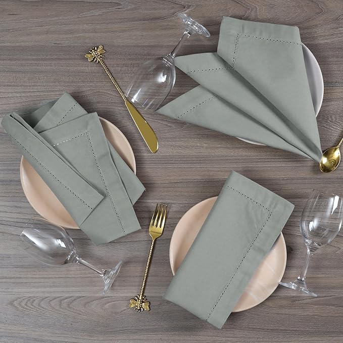 Cotton Cloth Napkins Set of 12, 18x18 Cloth Dinner Napkin Washable, Soft, Reusable Napkins for Wedding, Parties, Christmas, Thanksgiving, Everyday Use (Silver) - ALPHA Living HOME