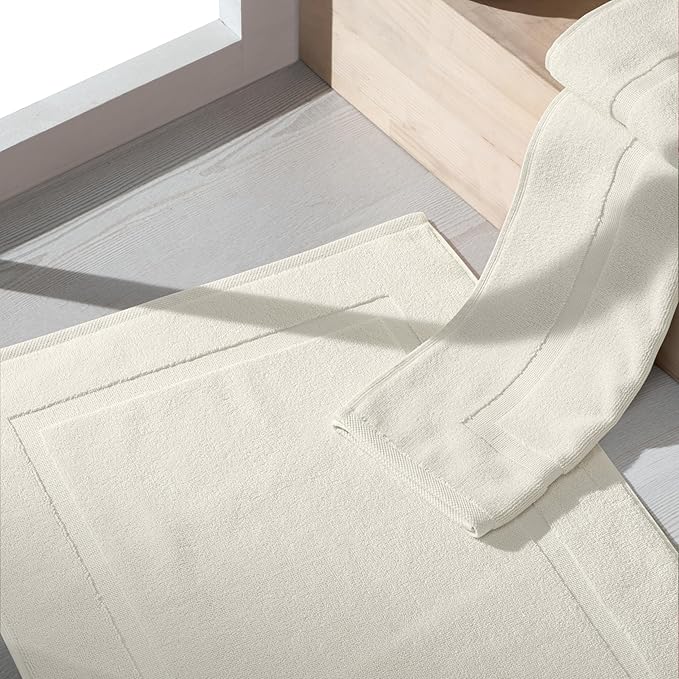 SALBAKOS 100% Turkish Cotton Bath Mat Towel Set of 2 Piece Ivory | 20x34 in Large Bath Mats | Luxury Hotel Quality, Thick, Absorbent, Quick Dry Bathmats | Made in Turkey (Ivory, 2 Bath Mats)