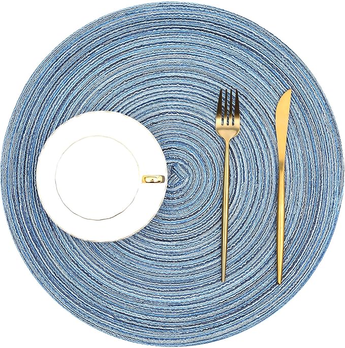 SHACOS Round Braided Placemats Set of 12 Circle Place Mats Cotton Polyester Kitchen Table Mats for Dining Table Wedding Party Decor (Blue Gray, 12)