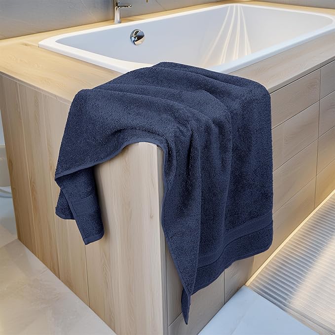 Commercial Bulk Pack of 12 Large Bath Towels – 100% Cotton Terry 24" x 50" – Ideal for Hotels, Salons, Gyms, Spas & Institutional Use – Navy Blue