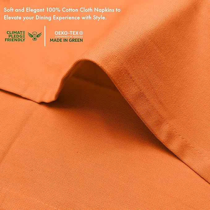 Ruvanti Cloth Napkins Set of 12, 100% Cotton High GSM 18x18 Inches Soft, Washable, Highly Durable & Absorbent, Perfect for Parties, Christmas, Thanksgiving Dinners – Orange Peel