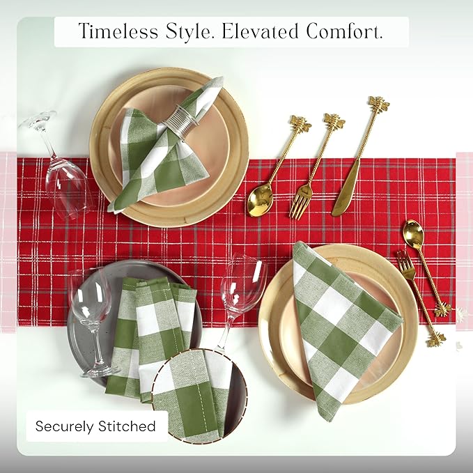 Mint Green Buffalo Plaid Cloth Napkins 4 Pack, 16x16 Inches, 100% Cotton, Washable Checked Table Linen, Rustic Farmhouse Decor for Family Dinner, Easter Brunch, Spring Family Meals