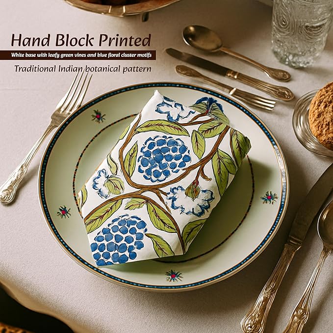 Cotton Marubhumi 10 Pc Cotton Cloth Napkins- Hand Block Print, Eco-Friendly, Dinner Napkins, Floral,Hand Made Size 16x16 Inch Printed Home Decor Multicolored