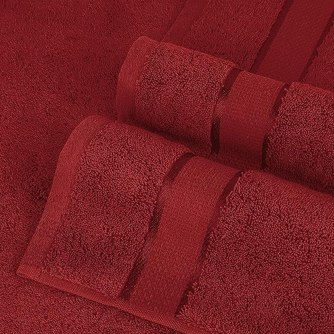 Elegant Comfort Premium Cotton 8-Piece Towel Set, Includes 4 Washcloths, 2 Hand Towels and 2 Bath Towels, 100% Turkish Cotton - Highly Absorbent and Super Soft Towels for Bathroom, Burgundy