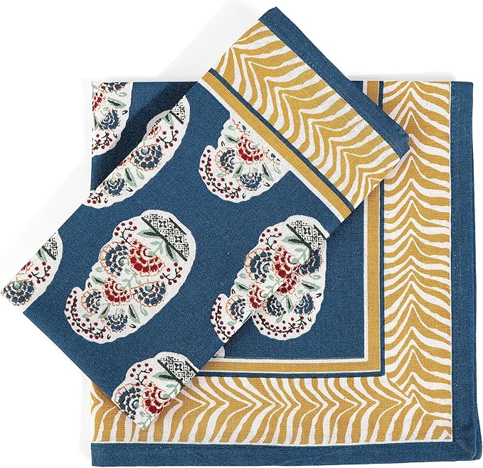 FINGERCRAFT Cloth Napkins, Set of 12 Cotton Linen Blend Printed Dinner Napkins Cloth Mitered Corner Perfect for Parties Dinners Weddings Cocktail Christmas Easter 20x20 Folk Reverie