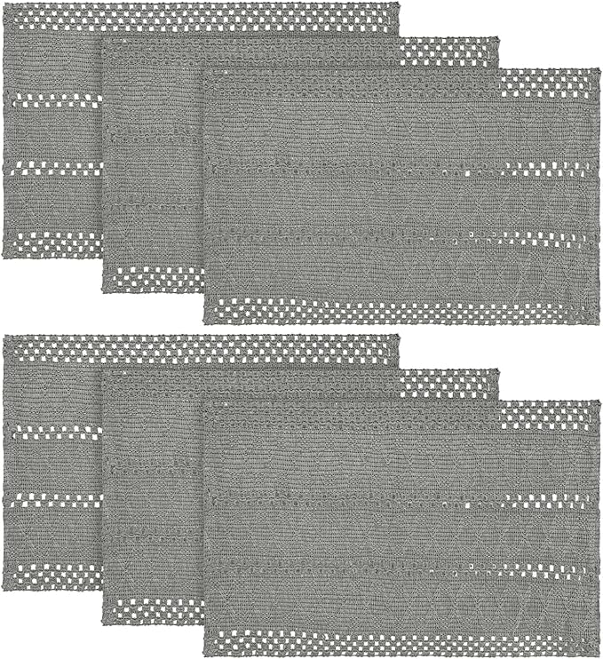 Artoid Mode Dark Grey Farmhouse Woven Rustic Hollow Placemats Set of 6,12x18 Inch Seasonal Holiday Table Mats Party Kitchen Dining Decoration