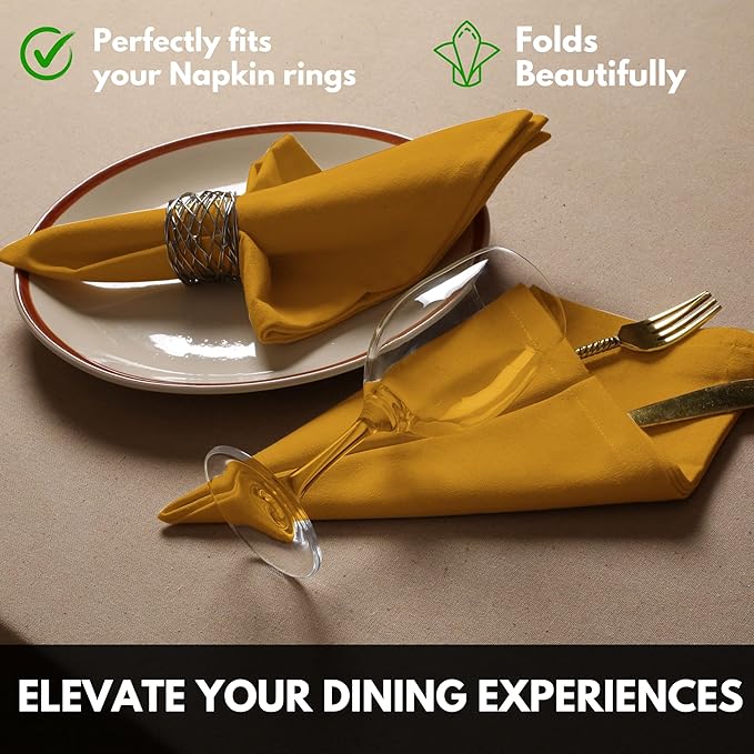 Cloth Napkin 100% Cotton 17x 17 Inches Table Napkin for Dining, Lunch, Holiday Parties & Cocktail, Decorative Washable Napkins - Mustard Yellow (Set of 12)