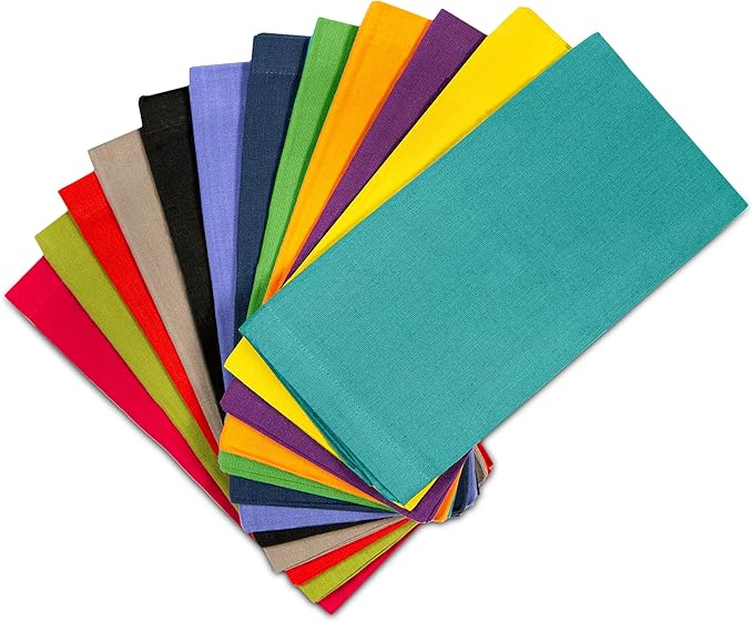 COTTON CRAFT Multicolor Cloth Napkins - Set of 12 Pure Cotton Everyday Lunch Dinner Napkin - Spring Summer Fall Holiday Birthday Party Gift - Soft Washable Absorbent Reusable Napkin - 17 x17
