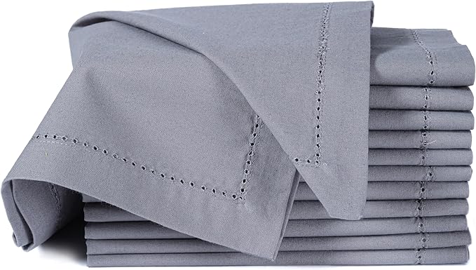 Cotton Cloth Napkins Set of 12, 18x18 Cotton Napkin Cloth Washable, Soft, Reusable Napkins for Wedding, Parties, Christmas, Thanksgiving, Everyday Use (Grey) - ALPHA Living HOME