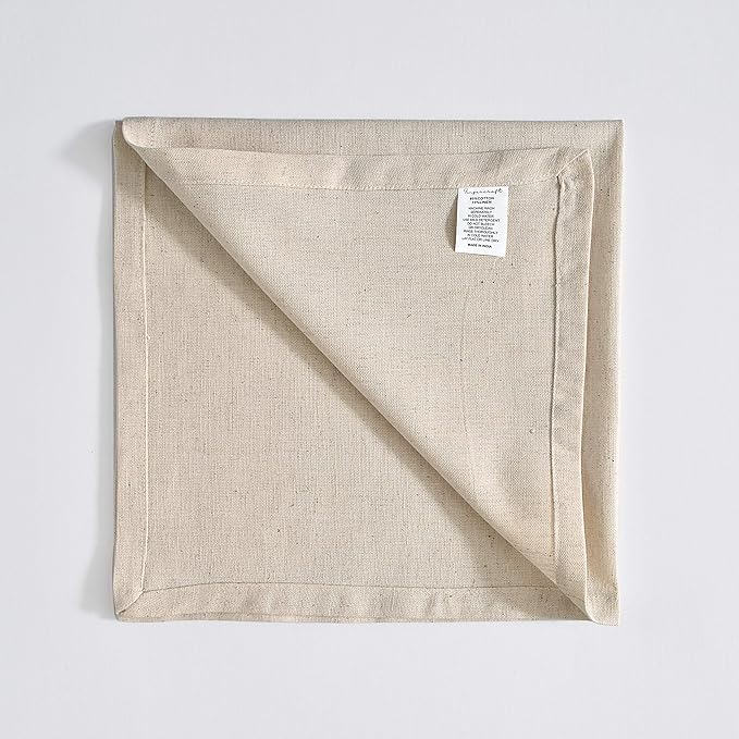 Cloth Napkins Dinner Washable Set of 4 in Cotton Linen Fabric Premium Quality, Mitered Corners for Reusable Every Day Use Pre Shrunk and Good Absorbency Christmas Cloth Napkins (Pack of 4, Ivory)