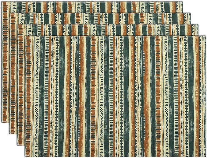 comfoyar Boho Colorful Striped Placemats Set of 4, 12x18 Inch Non-Slip Linen Place Mats, Washable Absorbent Rectangular Table Mats for Indoor Kitchen Dining Party Table Decoration