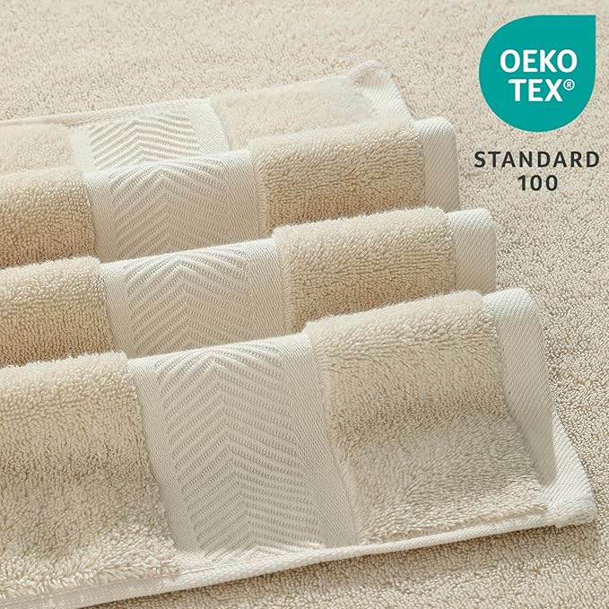 Simple&Opulence Premium 100% Cotton Towel Set - 6 Piece Soft Absorbent Set for Bathroom, Hotel and Spa - 2 Bath Towels 28"x55", 2 Hand Towels 16"x28" & 2 Washcloths 12"x12" (Ivory)